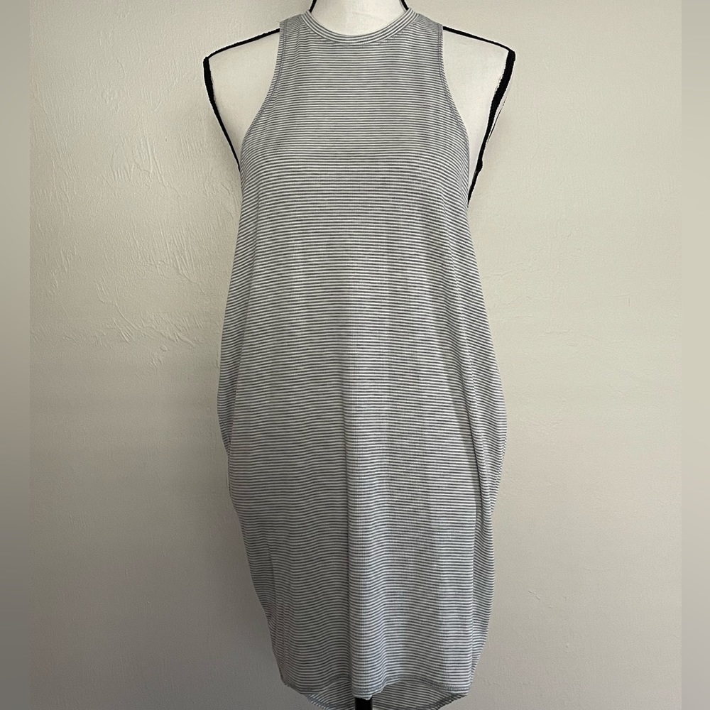Thin Stripe Grey & White oversized, long Tank Top